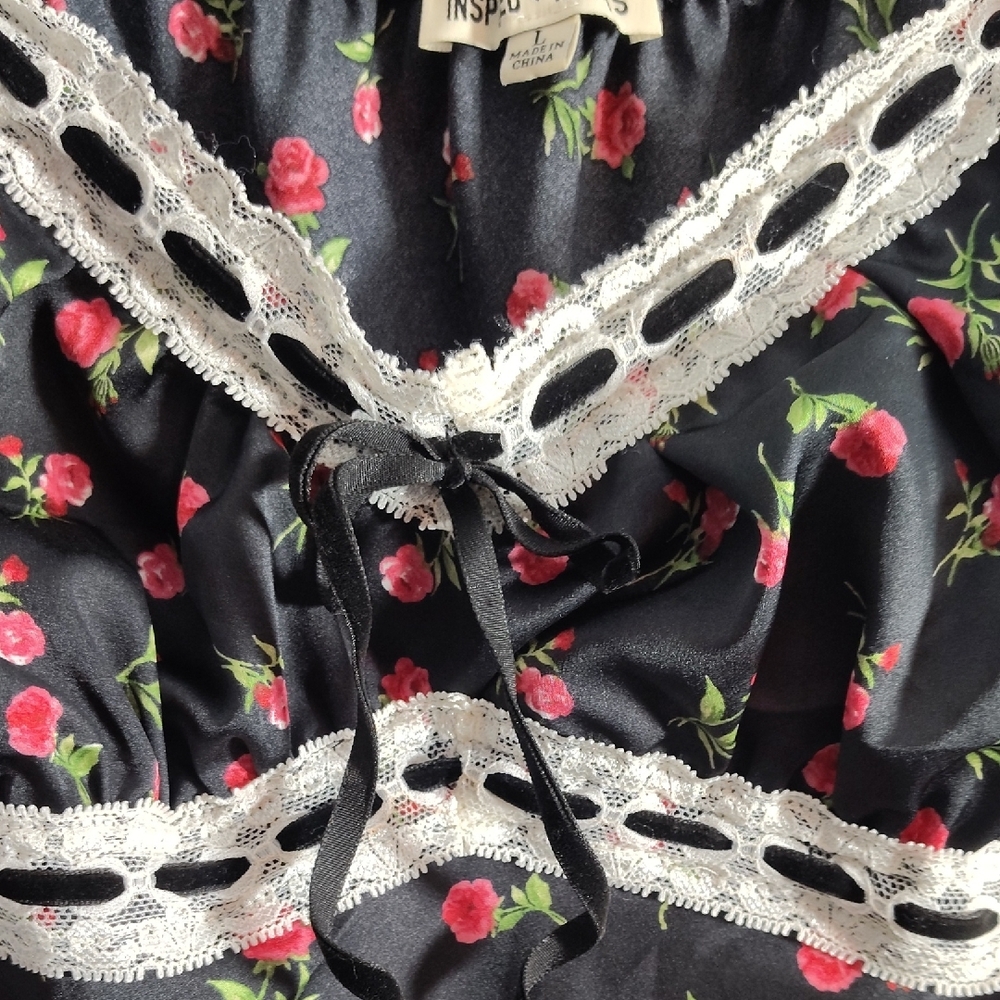 Inspired Hearts Black Slip Dress with Pink Floral Print - Picture 4 of 10